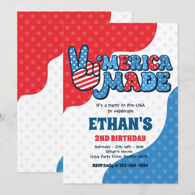 Invitation 4 juillet Retro 'Merica Fête d'anniversaire (Devant / Derrière)