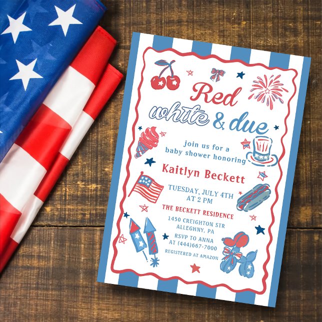 Invitation 4 Juillet Rouge Blanc et Baby shower d'échéance In (Créateur téléchargé)