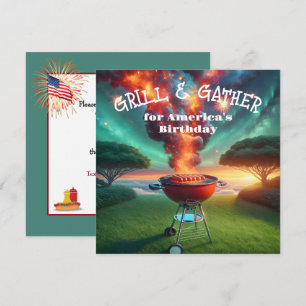 Invitation 4 juillet soirée barbecue avec grill et feux d'art
