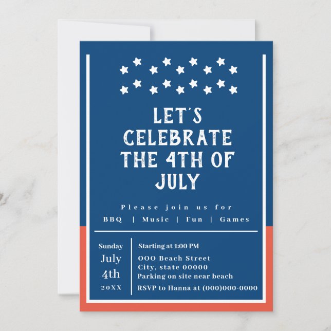 Invitation 4 juillet soirée BBQ été (Devant)