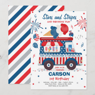 Invitation 4 juillet Stars Stripes Glace Truck Anniversaire