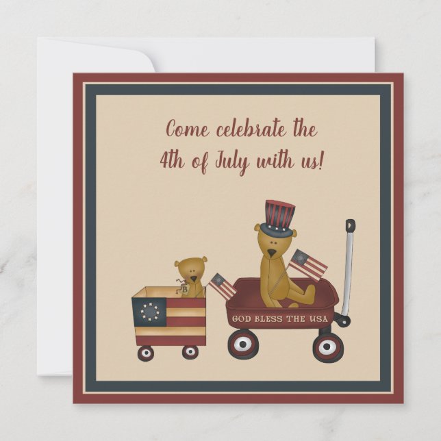 Invitation 4 Juillet Teddy Bear On Parade Party (Devant)