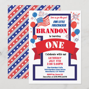 Invitation 4 juillet Thème 1er premier anniversaire Garçon ou