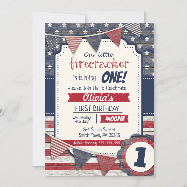 Invitation 4 Juillet Thème Tous Genre/Âge Fête de l'Indépenda (Devant)