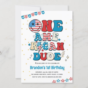 Invitation 4 juillet Un Américain Dude Boy 1er Anniversaire
