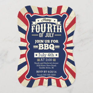 Invitation 4 juillet vintage bande
