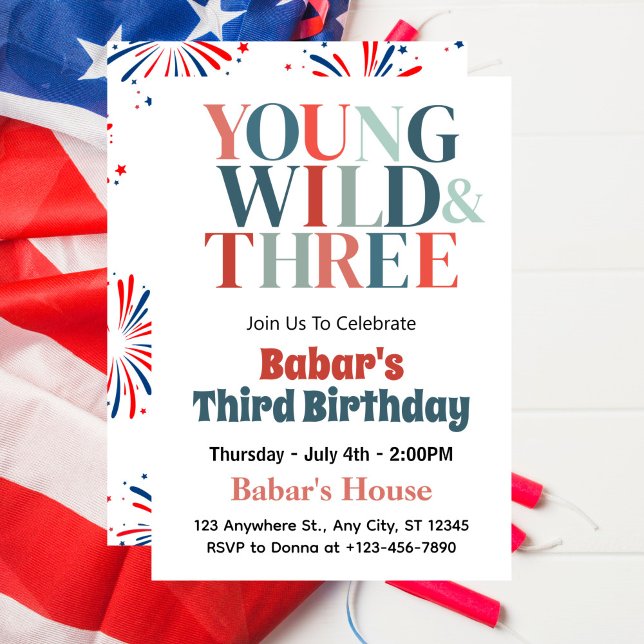 Invitation 4 juillet Young Wild et Three Boy 3e anniversaire (Créateur téléchargé)