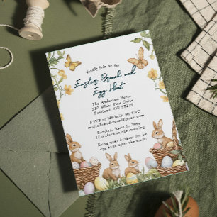 Invitation 4 lapins et oeufs Brunch et chasse aux oeufs de Pâ