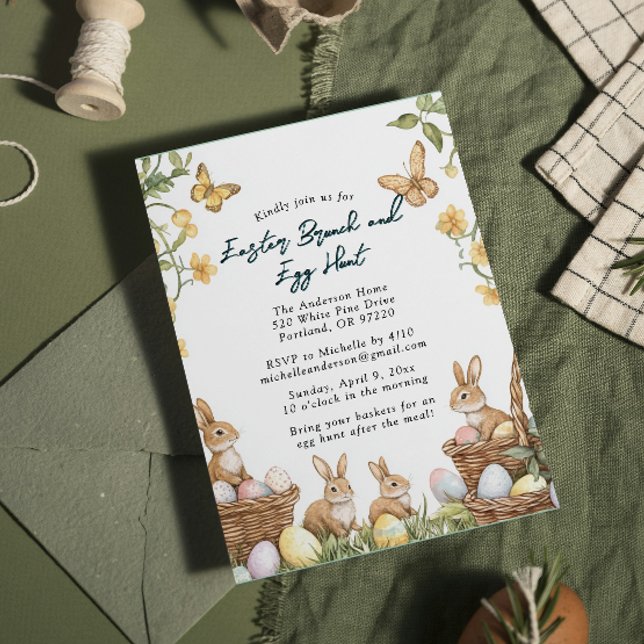 Invitation 4 lapins et oeufs Brunch et chasse aux oeufs de Pâ (Créateur téléchargé)