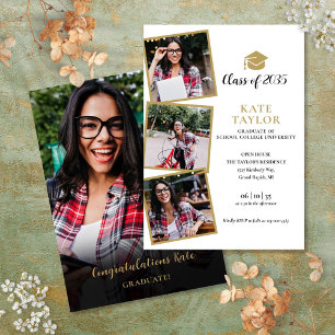 Invitation 4 Photo Black And Gold Graduation Party