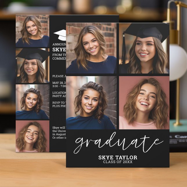 Invitation 4 Photo Collage Script - Graduate Party (Graduation Invitation - Classic)