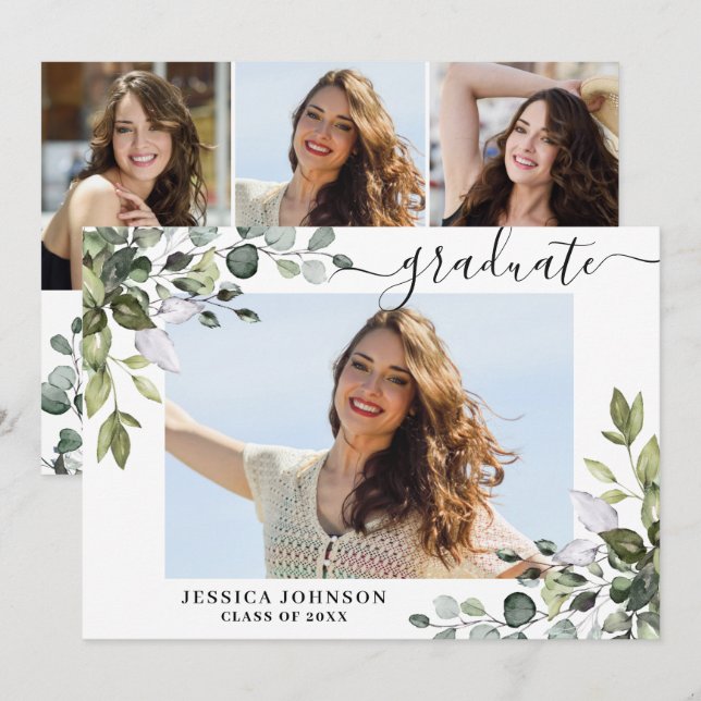 Invitation 4 Photo Eucalyptus Greenery Party (Devant / Derrière)