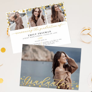 Invitation 4 Photo Gold Star Chic Graduation Party