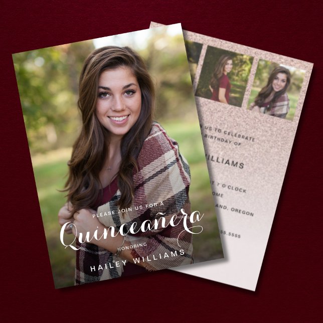Invitation 4 Photo Soirée Anniversaire de Quinceañera rose te (Créateur téléchargé)
