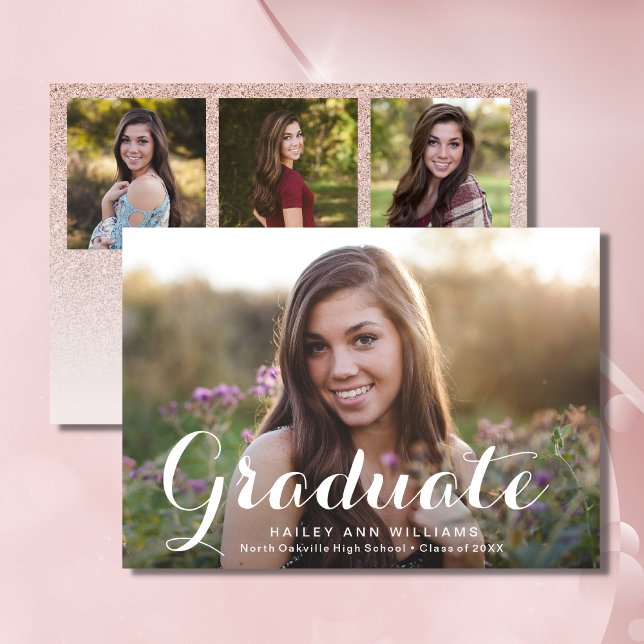 Invitation 4 Photo Tendance Pink Chic Graduation Party (Rose Gold Graduation Invitation )
