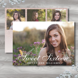 Invitation 4 Photo Tendance rose Chic Sweet 16 Party