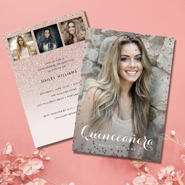 Invitation 4 Photo Tendance rose Quinceañera Sweet 15 Party (Créateur téléchargé)