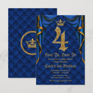 Invitation 4E 4 QUATRE Fête d'anniversaire Royal Blue Gold Cr