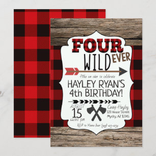 Invitation 4e anniversaire Boys Forever Wild Lumberjack Thème