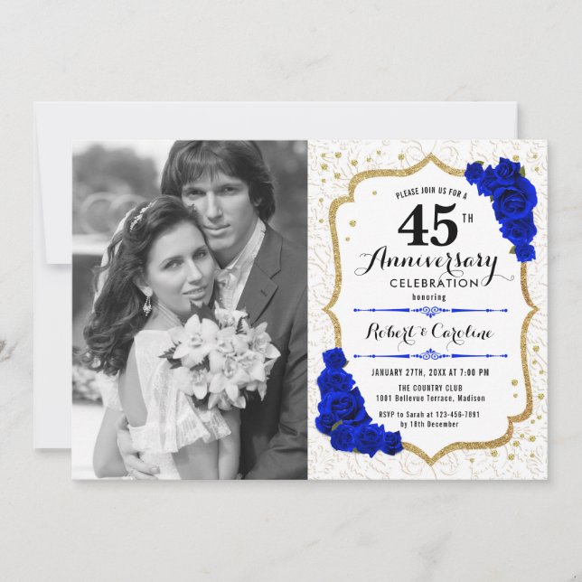 Invitation 4e anniversaire de mariage avec photo - Or blanc s (Devant)