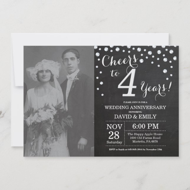 Invitation 4e anniversaire de mariage tableau noir craie arge (Devant)