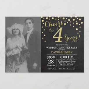 Invitation 4e anniversaire Mariage Chalkboard noir et or
