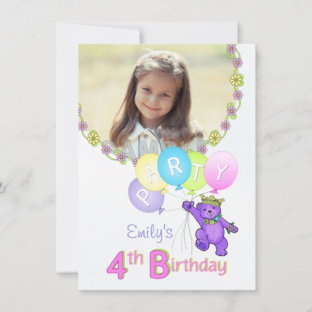 Invitation 4e anniversaire Princess Bear Photo personnalisée (Devant)