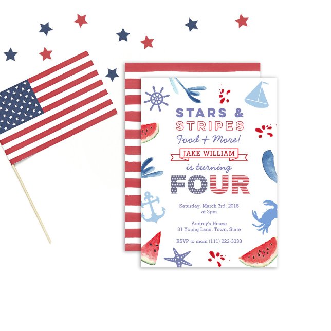 Invitation 4e anniversaire Stars et Stripes Beach Party (Créateur téléchargé)