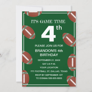 Invitation 4e fête d'anniversaire Football Vert Sport Enfants