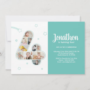 Invitation 4e fête d'anniversaire Numéro 4 Photo personnalisé