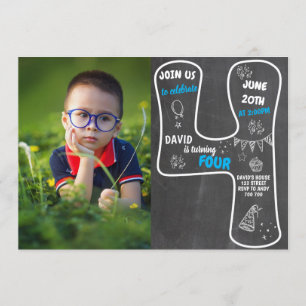 Invitation 4e tableau de bord des garçons avec numéro bleu ph