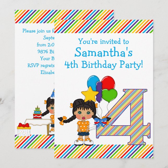 Invitation 4ème fête d'anniversaire de filles intelligentes (Devant / Derrière)