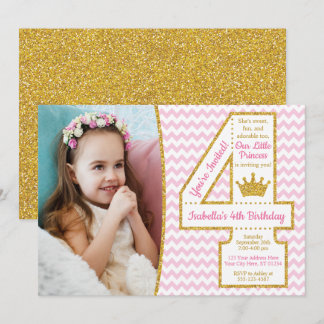 Invitation 4èmes anniversaire rose et or de l'invitation | de