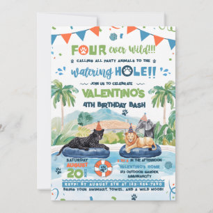 Invitation 4Ever Wild Animaux Pool Fête Anniversaire Invitati