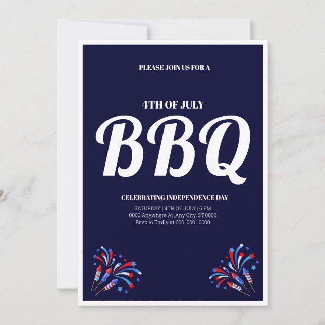 Invitation 4th of July Fireworks BBQ Party (Devant)
