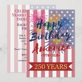 Invitation 4th of July Happy Birthday America USA 250th