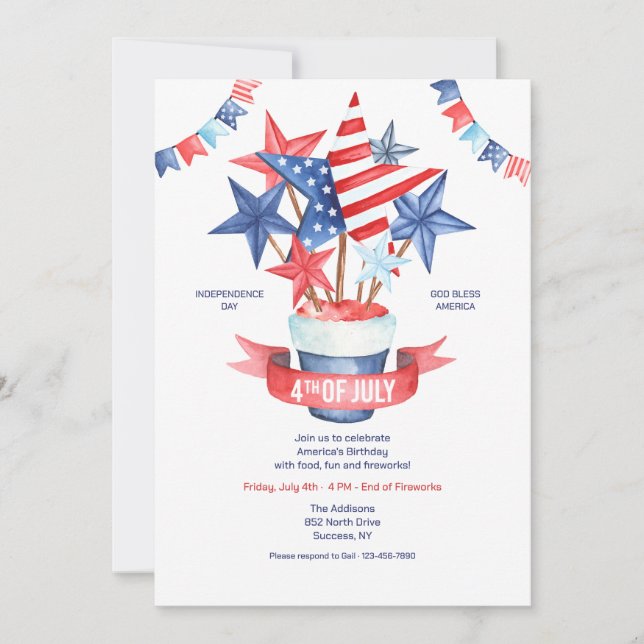 Invitation 4th of July Watercolor  (Devant)
