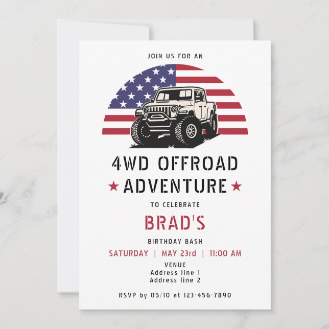 Invitation 4WD Off Road Adventure 4x4 Automotive Birday (Devant)