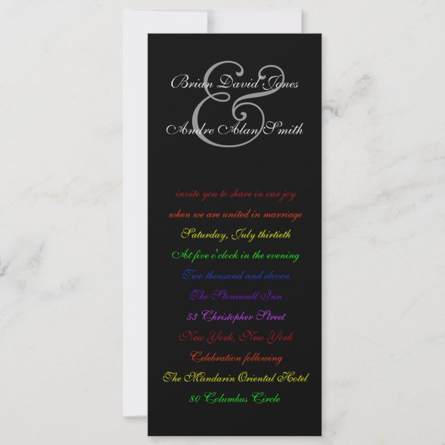 Invitation 4x9 Gay Mariage Rainbow Pride Metallic Paper (Devant)