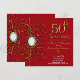 Invitation 50 50e anniversaire du Red & Gold Elegant Diamond