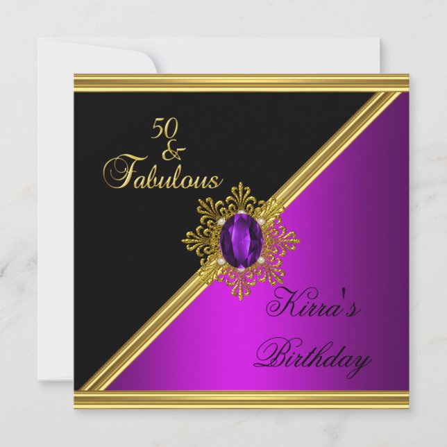 Invitation 50 50e Anniversaire élégant Magenta Gem Black Gold (Devant)