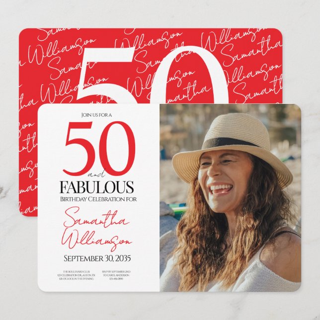 Invitation 50 and Fabulous | 50th Birthday Elegant Photo (Devant / Derrière)