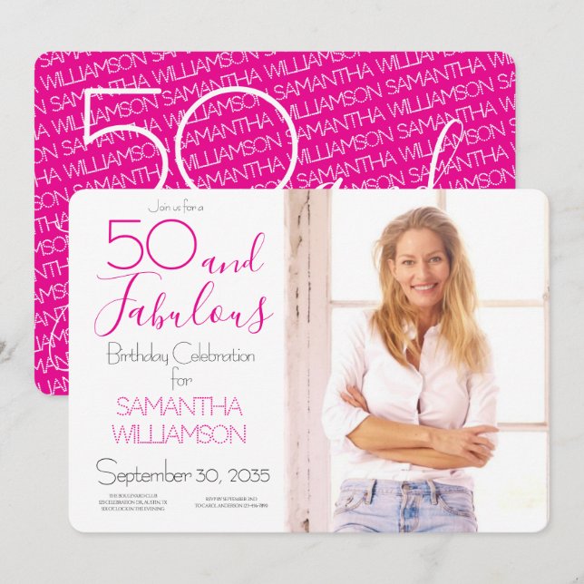 Invitation 50 and Fabulous | 50th Birthday Elegant Photo (Devant / Derrière)