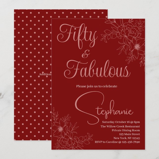 Invitation 50 and Fabulous | 50th Birthday Party (Devant / Derrière)