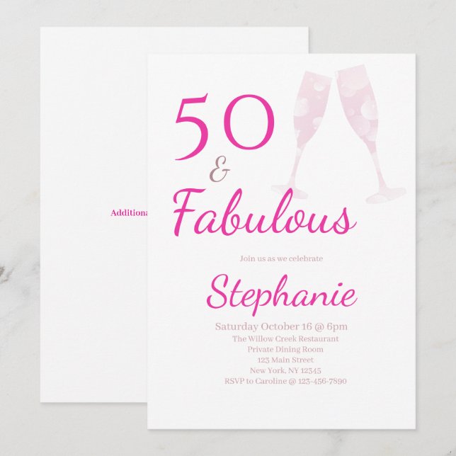 Invitation 50 and Fabulous | 50th Birthday Party Pink (Devant / Derrière)