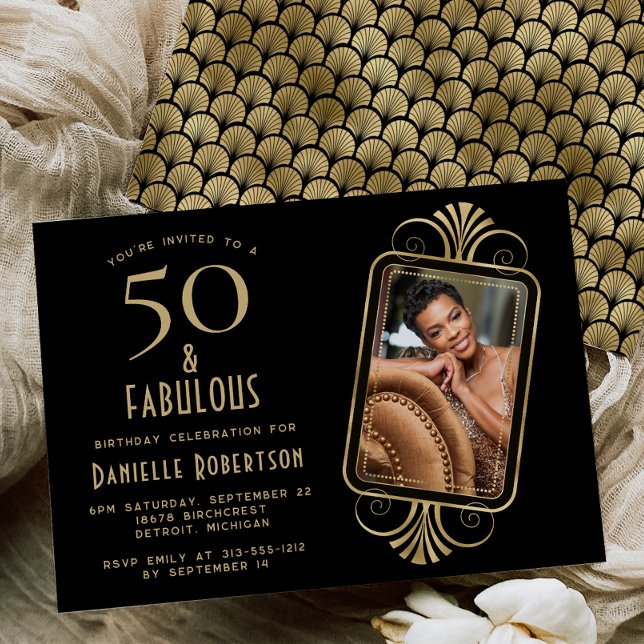 Invitation 50 and Fabulous Deco Black 50th Birthday Party (Créateur téléchargé)