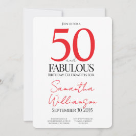 Invitation 50 and Fabulous Red | 50th Birthday Elegant Simple