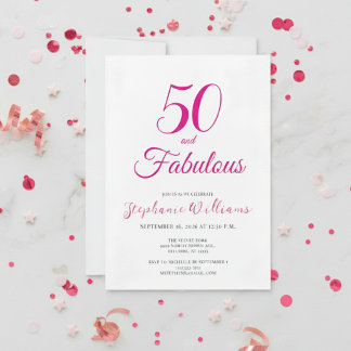 Invitation 50 and Fabulous Script Pink 50th Birthday Party
