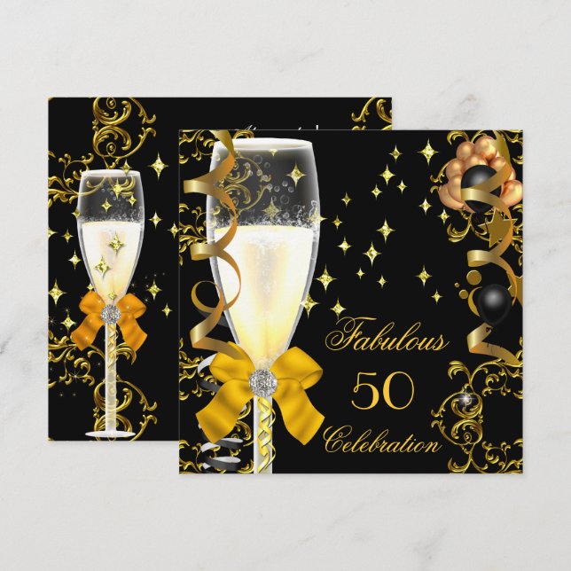 Invitation 50 Anniversaire Fabuleux Champagne Gold Black (Devant / Derrière)