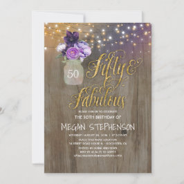 Invitation 50 Anniversaire Rustique - Fleurs violettes Mason